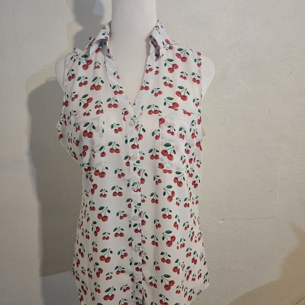 Express Cherry Print Tank Top - White and Red Size S
